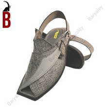 Load image into Gallery viewer, Patterned Grey Baryaley- Kaptaan Chappal
