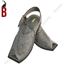 Load image into Gallery viewer, Patterned Grey Baryaley- Kaptaan Chappal
